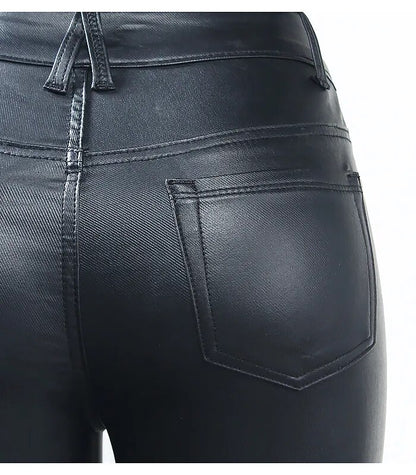 Black PU Leather Warm Fleece Pants | Tajstylo
