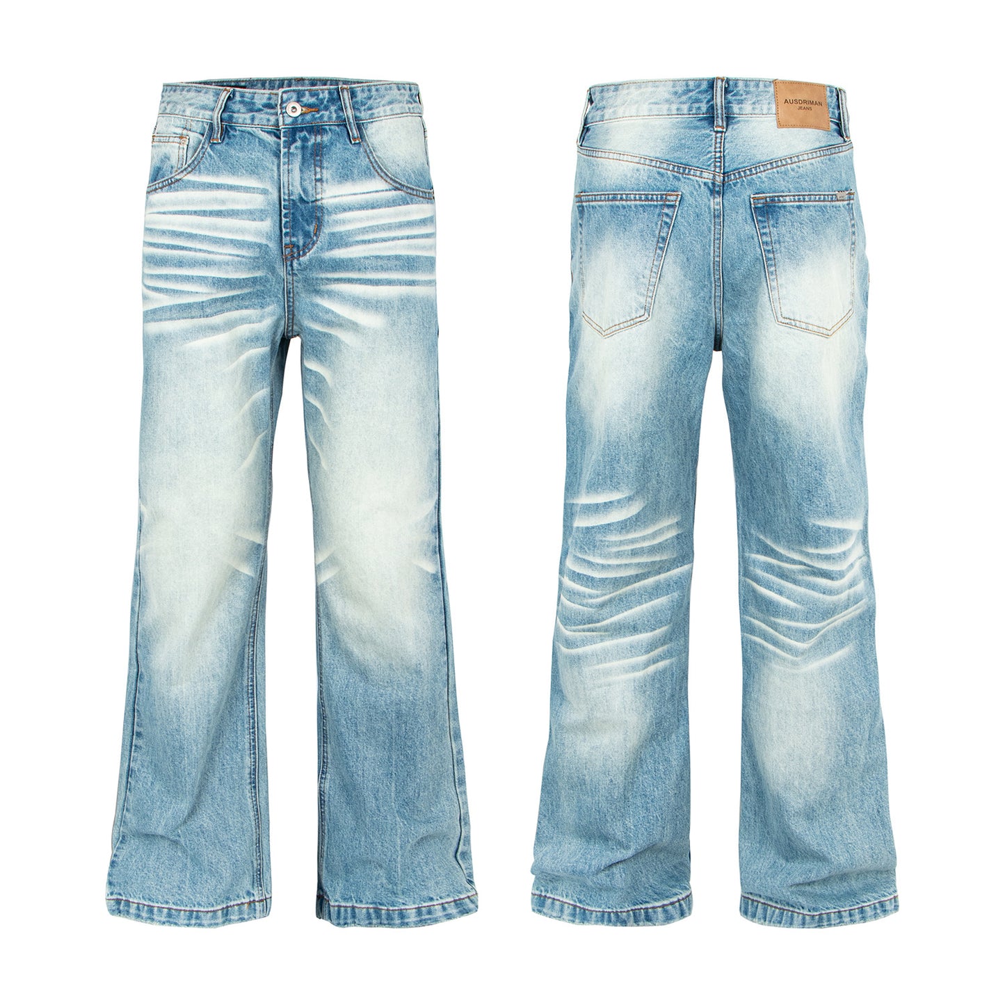Woman wearing Distressed Light Blue Flared Jeans in a casual setting