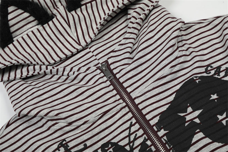 Striped Hooded Zipper Hoodie | Tajstylo