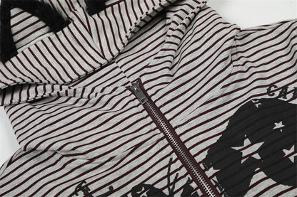 Striped Hooded Zipper Hoodie | Tajstylo