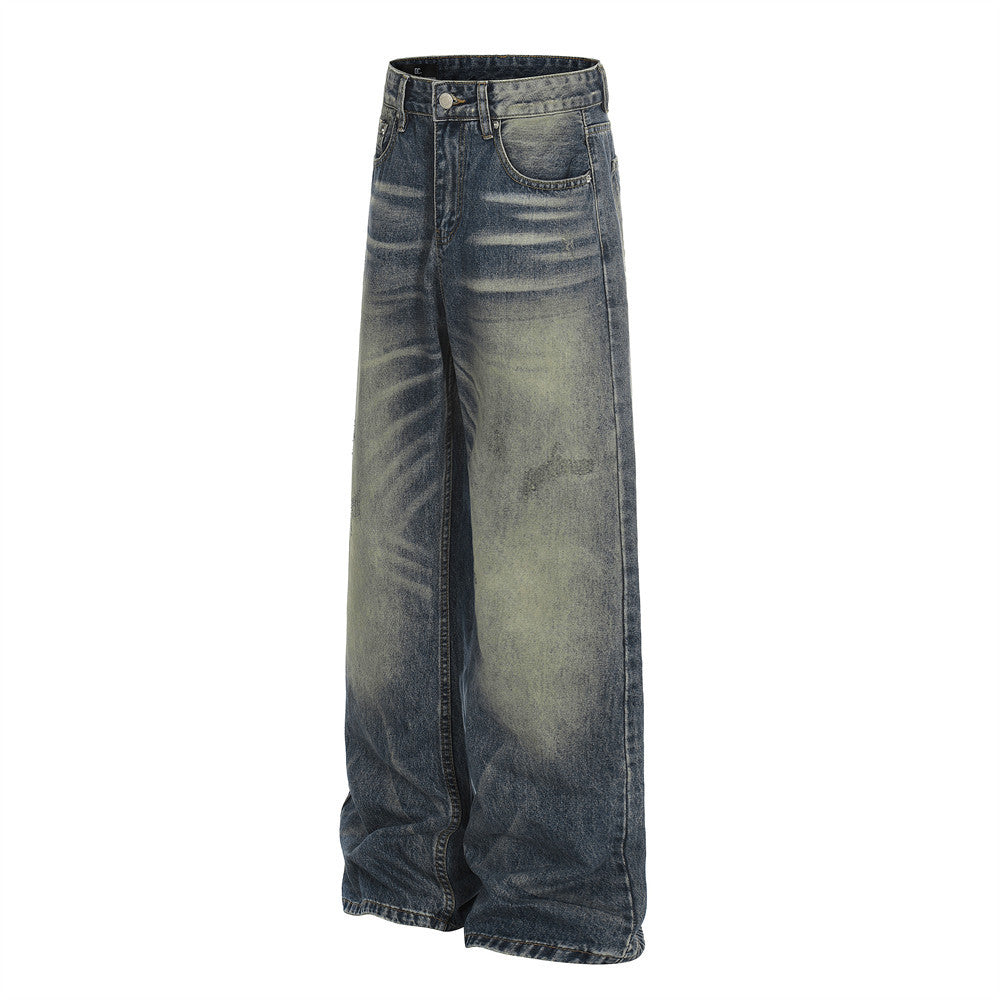 Woman wearing Casual Distressed Straight Leg Jeans in a casual setting