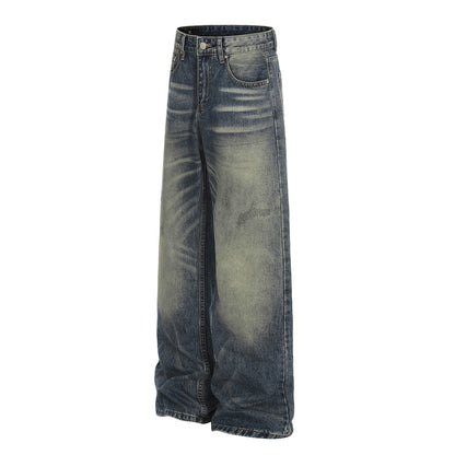 Woman wearing Casual Distressed Straight Leg Jeans in a casual setting