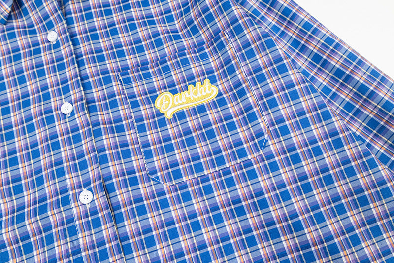 Embroidered Letter Plaid Shirt | Tajstylo