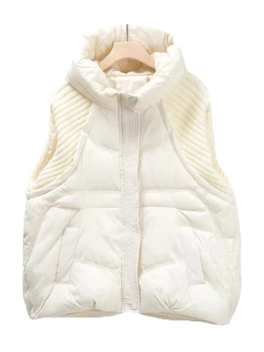 Hooded Knitted Sleeves Down Vest | Tajstylo