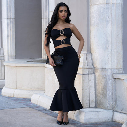 Strapless Lace Trim Top and Bodycon Skirt Set | Tajstylo