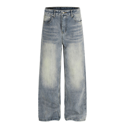 Woman wearing Washed White Denim Straight Leg Pants in a casual setting