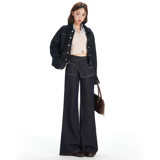 Deep Blue Wide-Leg Jeans | Tajstylo