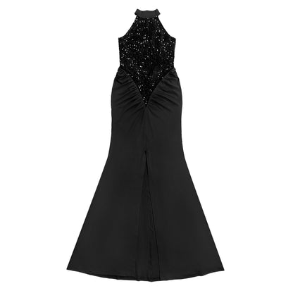 Fitted Sequin Velvet Split Dress | Tajstylo