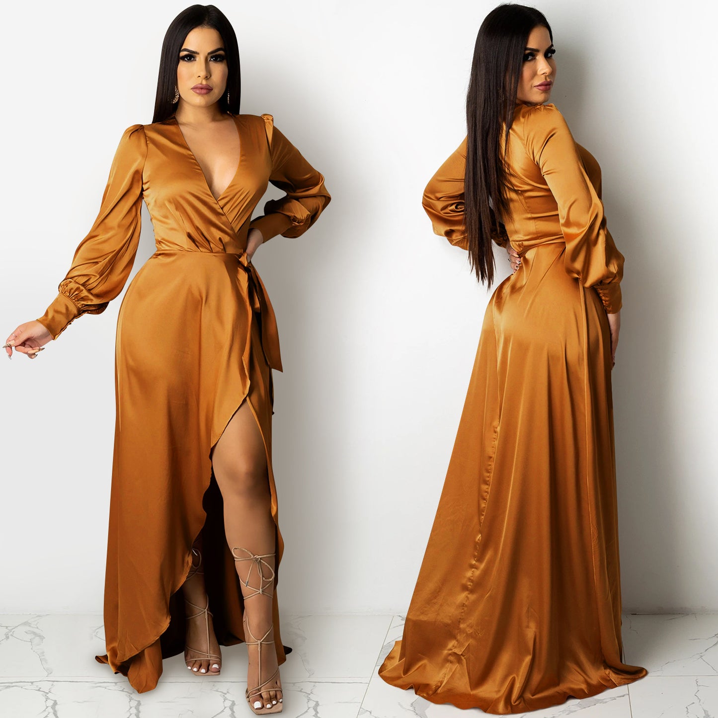 Deep V Neck Bandage Maxi Dress | Tajstylo