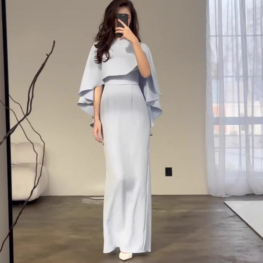 Solid Color Satin Batwing Shawl Dress | Tajstylo