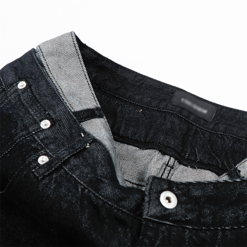 Two Color Block Denim Straight Leg Pants | Tajstylo