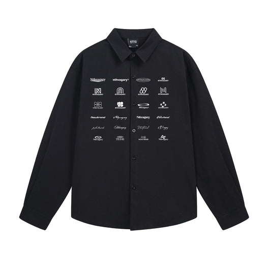 Woman wearing Logo Letter Printed Long Sleeve Shirt in a casual setting