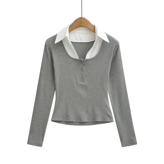 Woman wearing Slim Fit Square Neck Long Sleeve Pullover T-Shirt in a casual setting