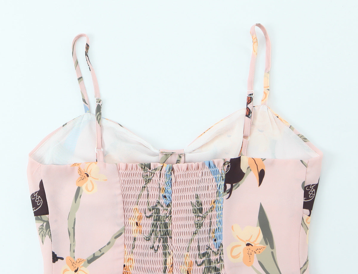 Floral Print Split Suspender Dress | Tajstylo