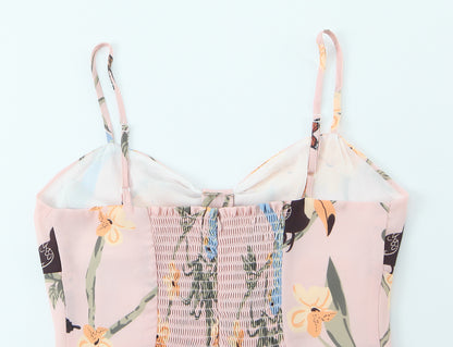 Floral Print Split Suspender Dress | Tajstylo