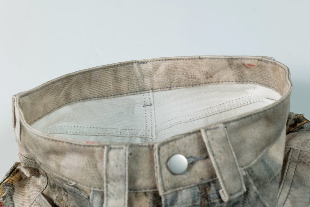 3D Digital Printed Chain Wide Leg Denim Pants | Tajstylo