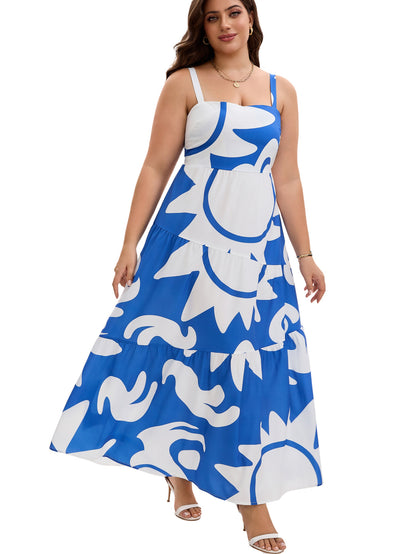 Geometric Print Layered Maxi Dress | Tajstylo