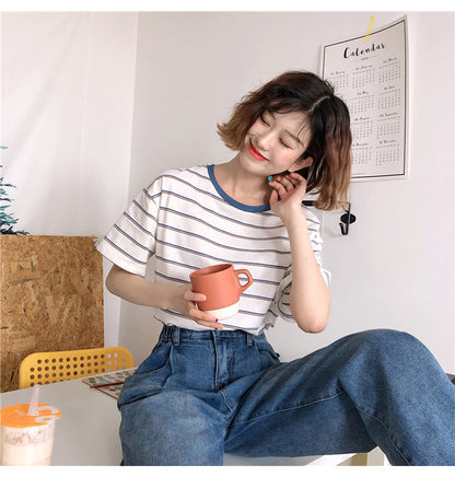 Academy Style Loose Fit Striped T-Shirt | Tajstylo