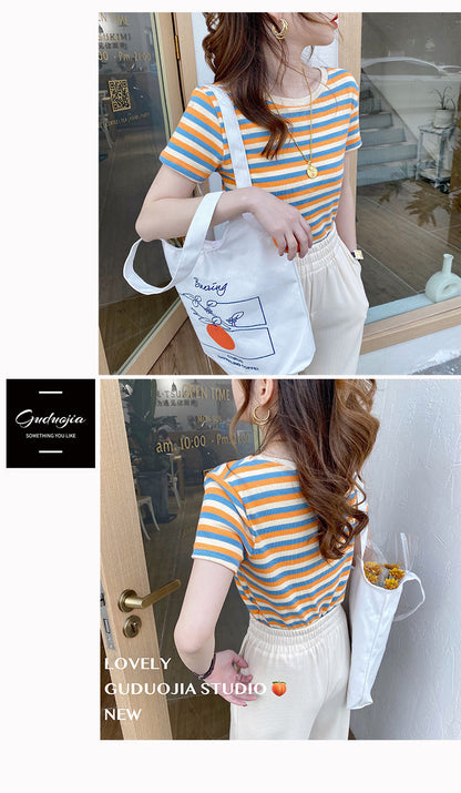 Women’s Stripe Short Sleeve Slim Fit Casual Top | Tajstylo