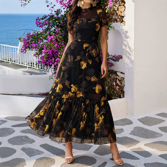 Elegant Printed Long Dress | Tajstylo