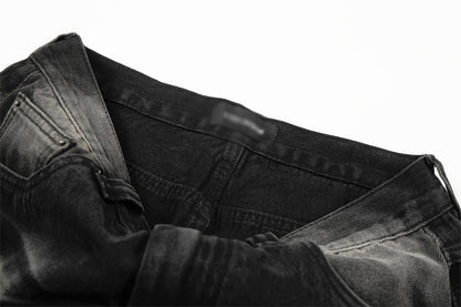 Distressed Black Washed Denim Straight Leg Pants | Tajstylo