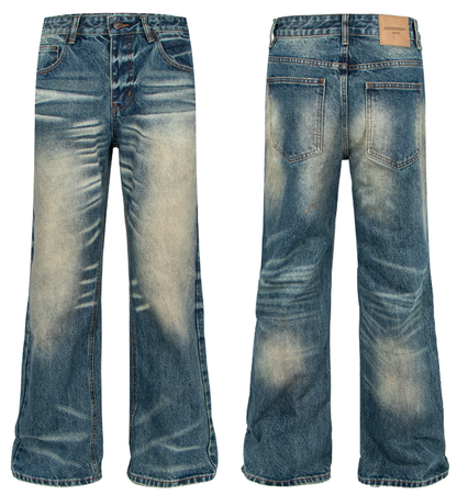 Distressed Deep Blue Flared Jeans | Tajstylo