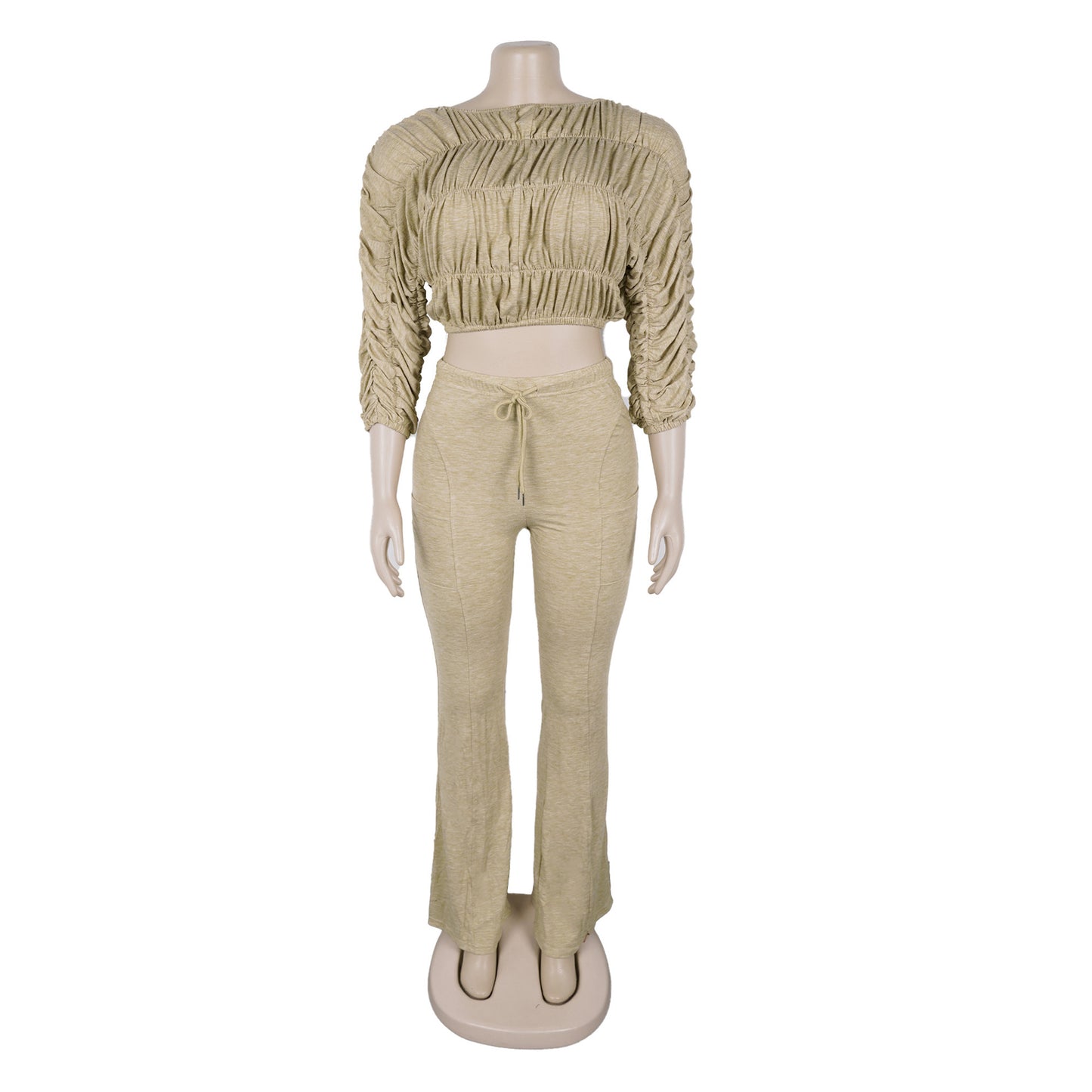 Flattering Two Piece Set with Crop Top and Flared Pants | Tajstylo