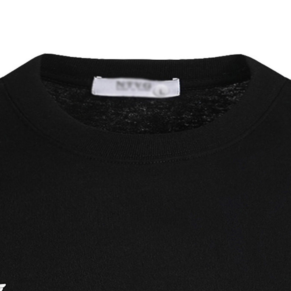 Woman wearing Letter Print Long Sleeve Loose Fit Cotton Shirt in a casual outdoor setting