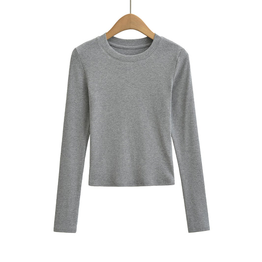 Woman wearing Slim Fit Long Sleeve T-Shirt in a casual setting