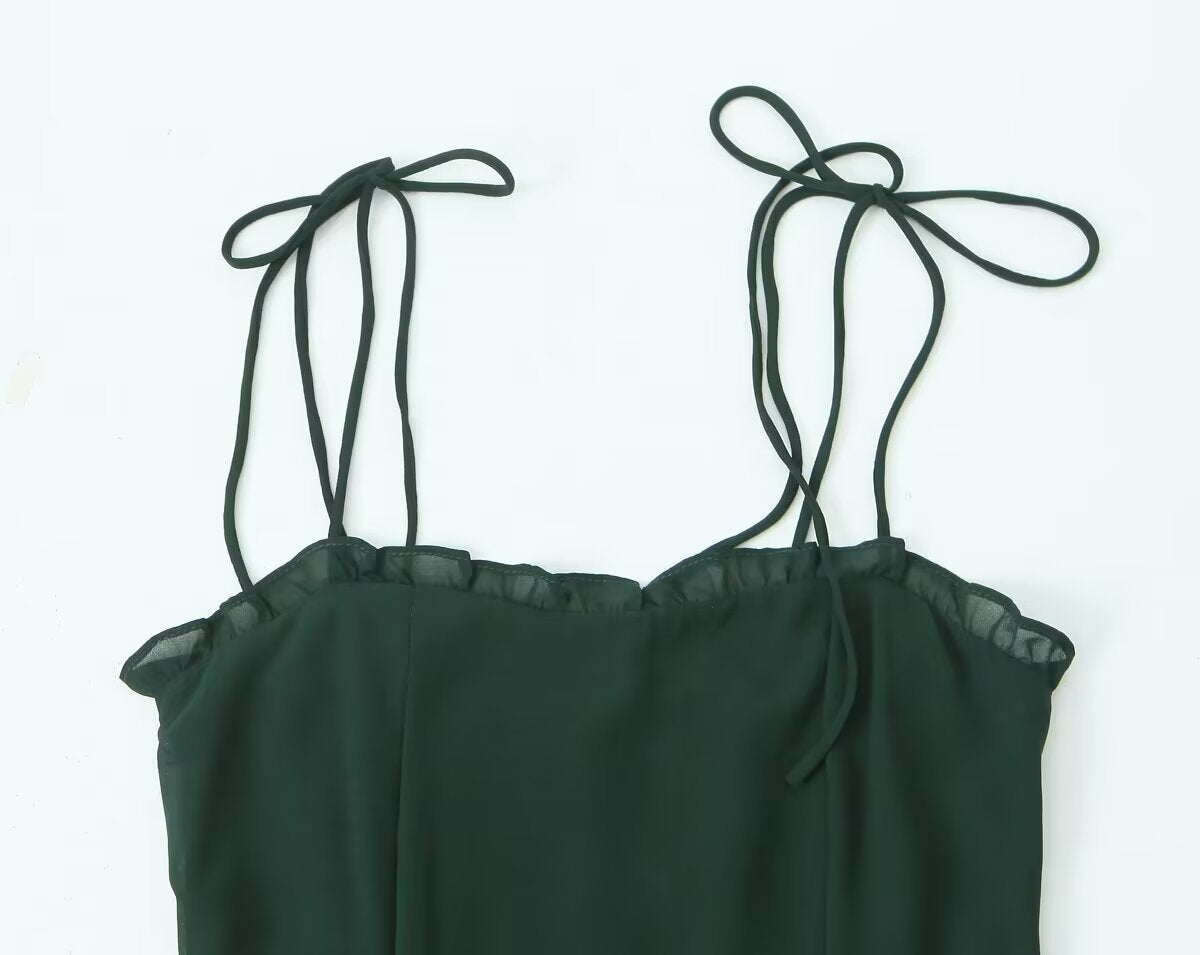 Dark Green Fitted Sleeveless Long Dress | Tajstylo