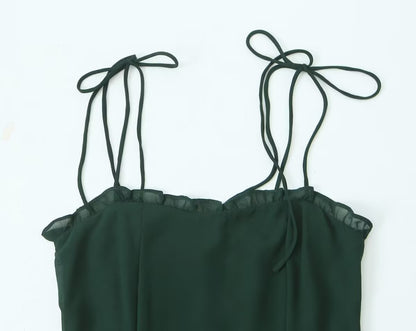 Dark Green Fitted Sleeveless Long Dress | Tajstylo