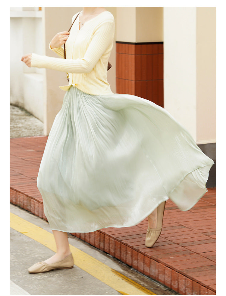 Woman wearing A-Line Skirt in a stylish urban setting