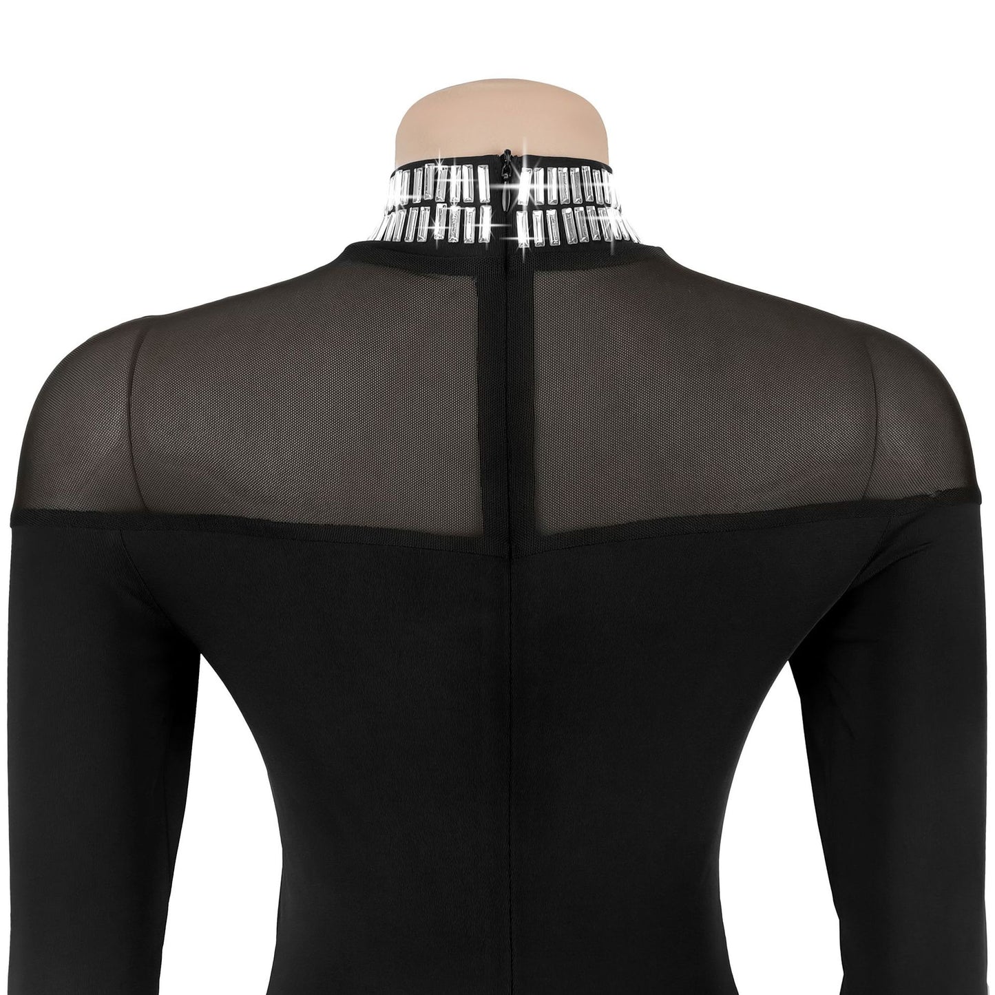 Elegant High Neck Long Sleeve Fitted Dress | Tajstylo