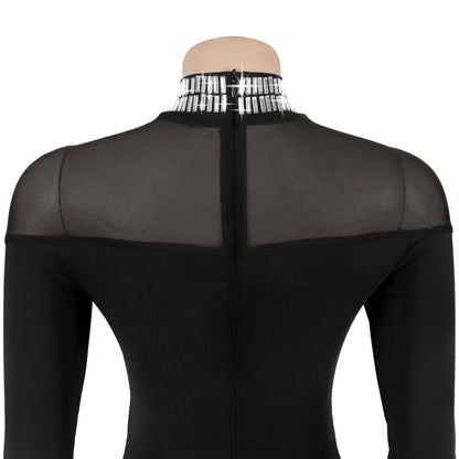Elegant High Neck Long Sleeve Fitted Dress | Tajstylo
