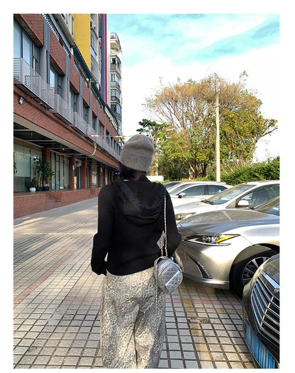 Hooded Knit Cardigan with Fur Collar | Tajstylo