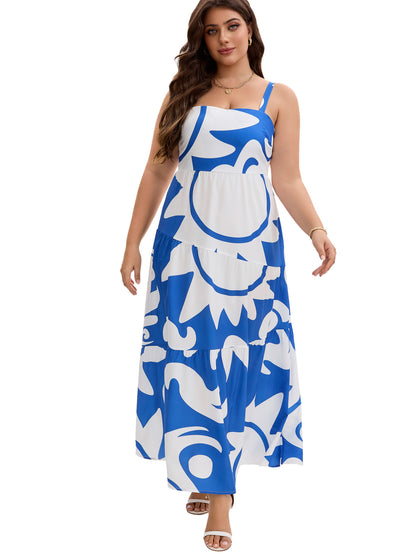 Geometric Print Layered Maxi Dress | Tajstylo