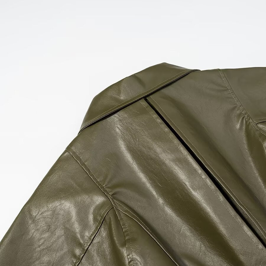 Street Elastic Waistband Faux Leather Jacket | Tajstylo