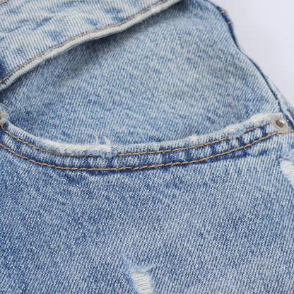 Mid Waist Ripped Straight Leg Jeans | Tajstylo