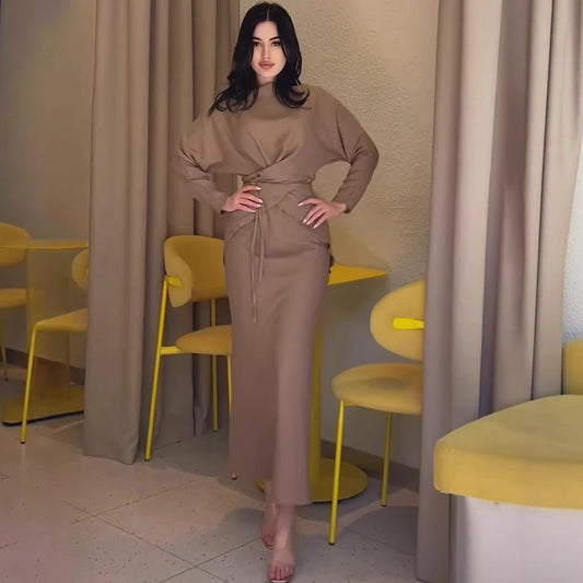 Satin Tie-Up Solid Color Skirt Set | Tajstylo