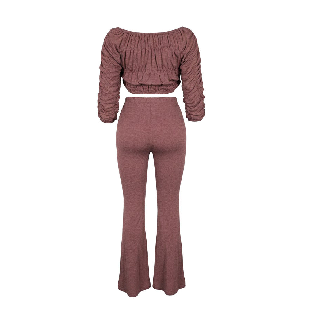 Flattering Two Piece Set with Crop Top and Flared Pants | Tajstylo