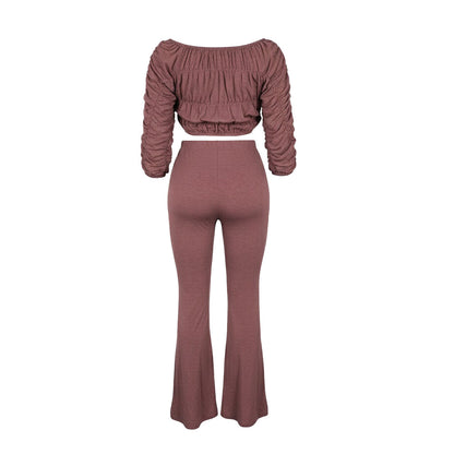 Flattering Two Piece Set with Crop Top and Flared Pants | Tajstylo