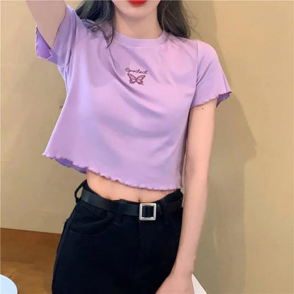 Butterfly Embroidered Crop Top | Tajstylo