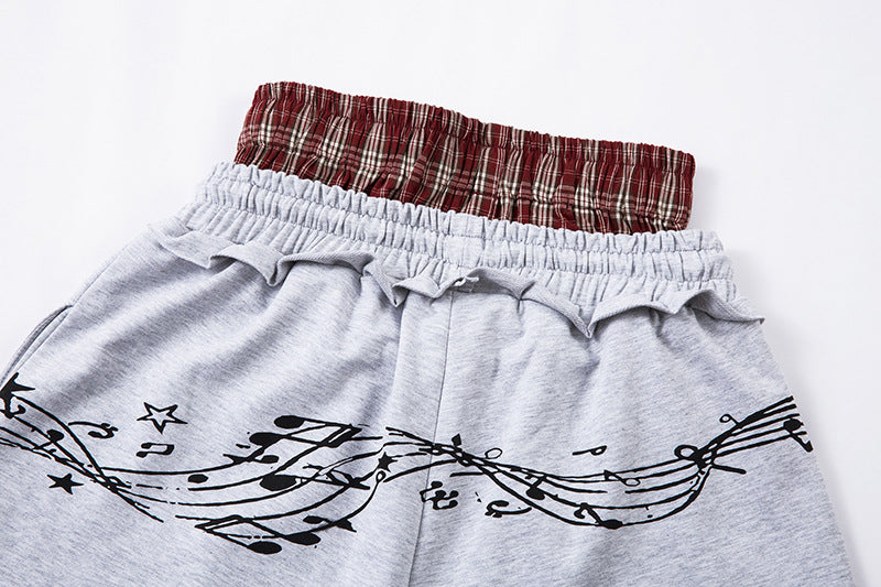 Double Waistband Music Note Graffiti Wide Leg Pants | Tajstylo