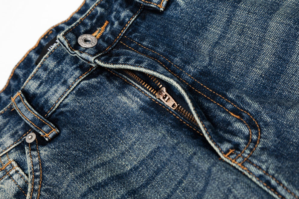 Washed Blue Straight Leg Denim Pants | Tajstylo
