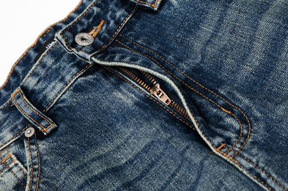 Washed Blue Straight Leg Denim Pants | Tajstylo