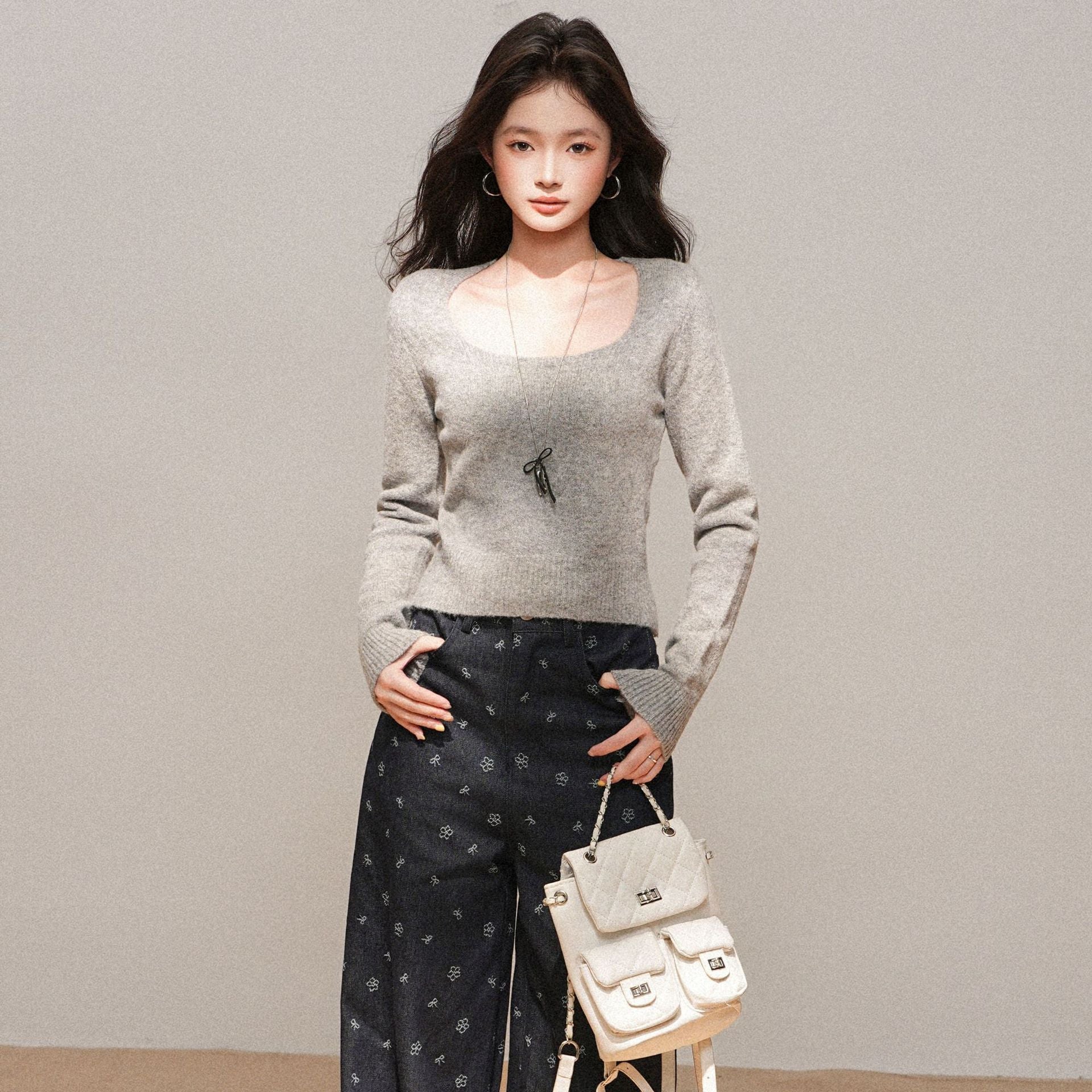 Woman wearing Short Knit Sweater in a casual setting
