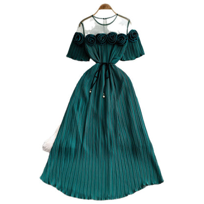 3D Floral Tie-Waist A-Line Dress | Tajstylo