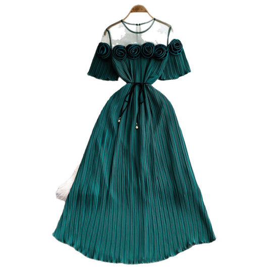 3D Floral Tie-Waist A-Line Dress | Tajstylo