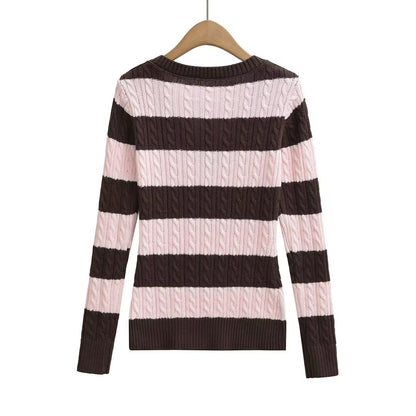Slim Fit V-Neck Striped Sweater | Tajstylo