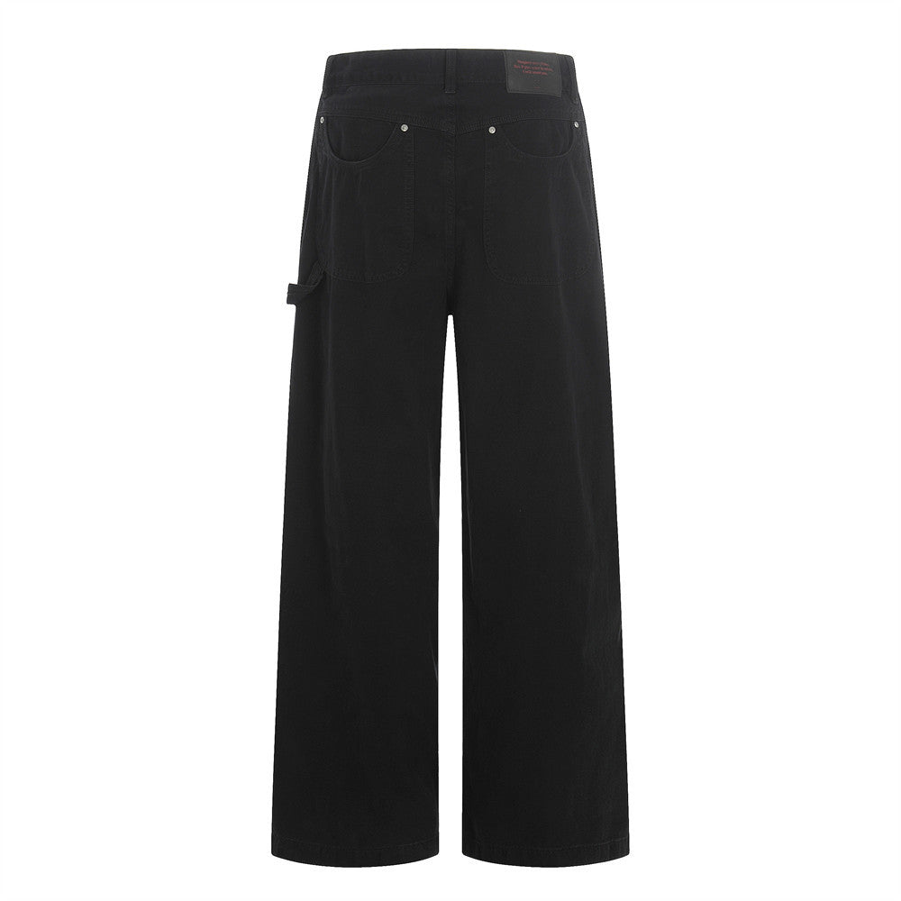 Distressed Black Denim Straight Leg Pants | Tajstylo
